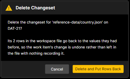 Delete Changeset confirmation for reference-data/country.json on DAT-21, with Delete and Put Rows Back