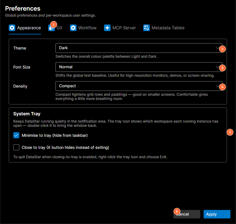 Preferences — Appearance tab