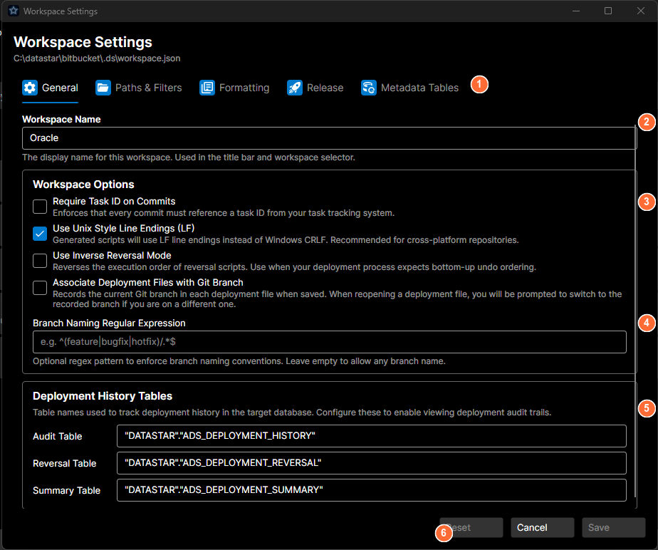 Workspace Settings — General tab