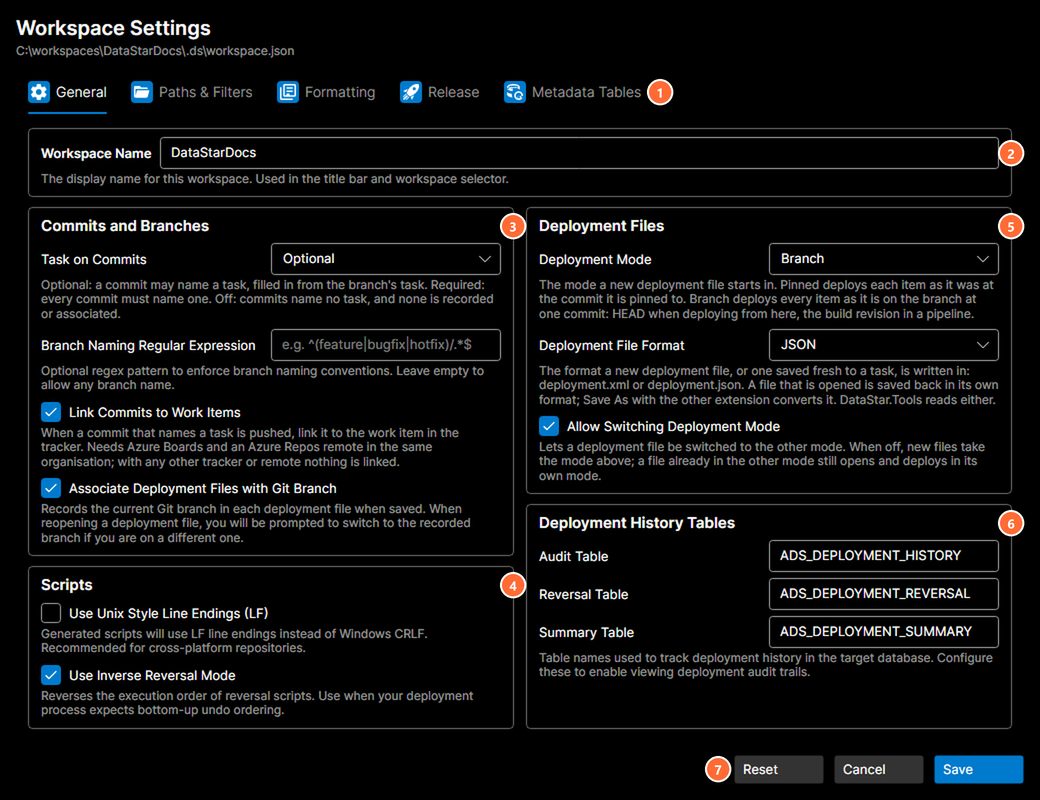 Workspace Settings General tab